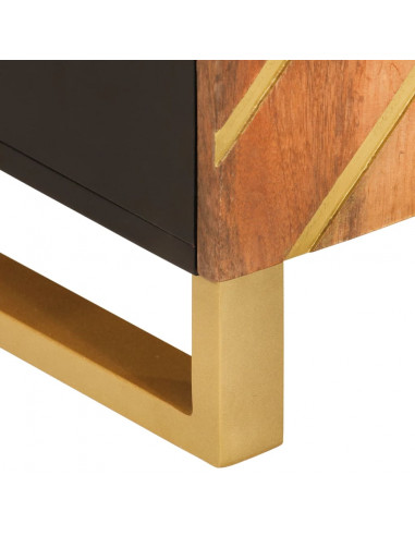 Mobiletto Marrone e Nero 60x33,5x75 cm Legno Massello di Mango