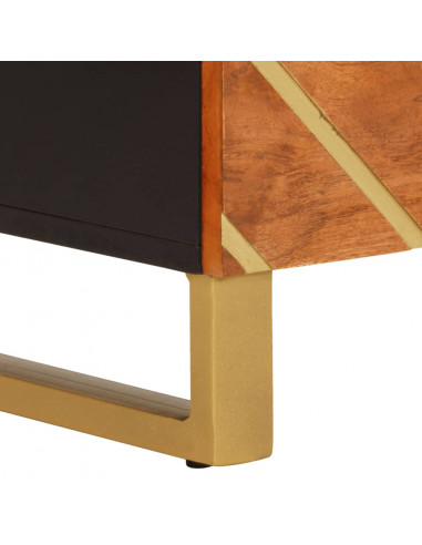 Mobiletto Marrone e Nero 60x33,5x75 cm Legno Massello di Mango