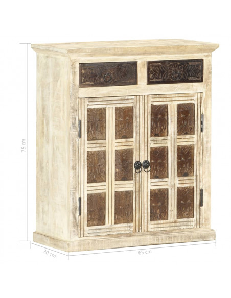 Credenza Bianca 65x30x75 cm in Legno Massello di Mango