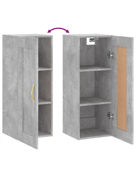 Mobile a Parete Grigio Cemento 34,5x34x90 cm Legno Multistrato