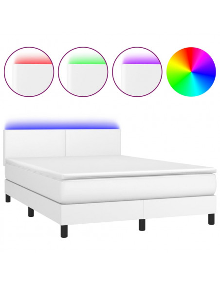 Giroletto Molle con Materasso e LED Bianco 140x190cm Similpelle