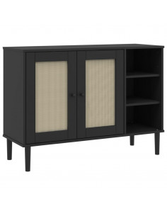 Credenza SENJA Aspetto Rattan Nero 112x40x80 cm Massello Pino 2