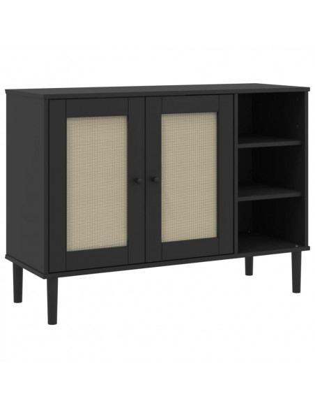 Credenza SENJA Aspetto Rattan Nero 112x40x80 cm Massello Pino