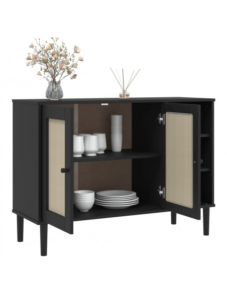 Credenza SENJA Aspetto Rattan Nero 112x40x80 cm Massello Pino