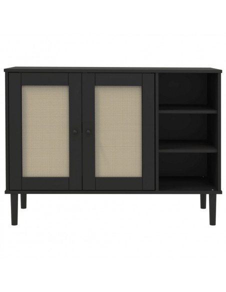 Credenza SENJA Aspetto Rattan Nero 112x40x80 cm Massello Pino