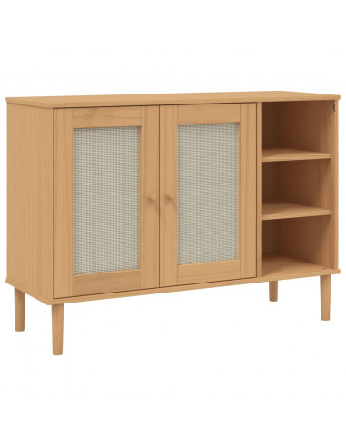 Credenza SENJA Aspetto Rattan 112x40x80 cm Legno Massello Pino