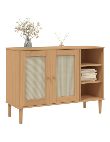 Credenza SENJA Aspetto Rattan 112x40x80 cm Legno Massello Pino