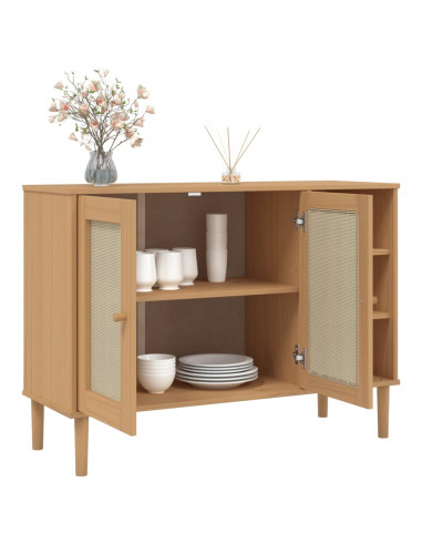 Credenza SENJA Aspetto Rattan 112x40x80 cm Legno Massello Pino