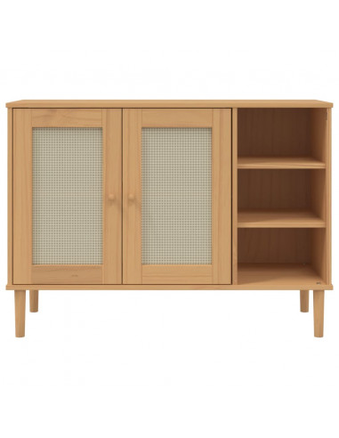 Credenza SENJA Aspetto Rattan 112x40x80 cm Legno Massello Pino