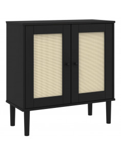 Credenza SENJA Aspetto Rattan Nero 80x35x80 cm Massello Pino 2