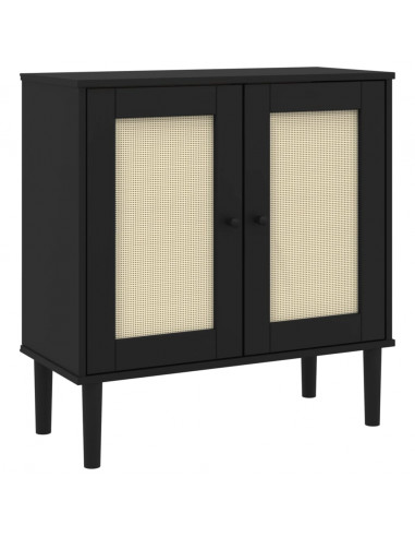 Credenza SENJA Aspetto Rattan Nero 80x35x80 cm Massello Pino