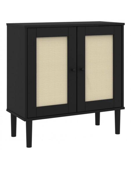 Credenza SENJA Aspetto Rattan Nero 80x35x80 cm Massello Pino