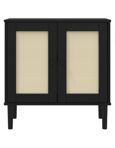 Credenza SENJA Aspetto Rattan Nero 80x35x80 cm Massello Pino