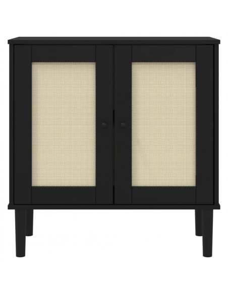 Credenza SENJA Aspetto Rattan Nero 80x35x80 cm Massello Pino