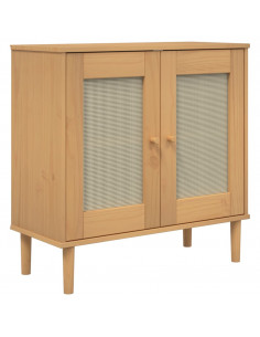 Credenza SENJA Aspetto Rattan Marrone 80x35x80 cm Massello Pino 2