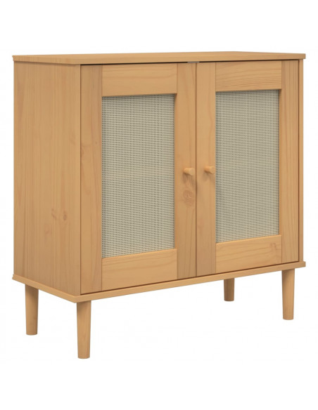 Credenza SENJA Aspetto Rattan Marrone 80x35x80 cm Massello Pino