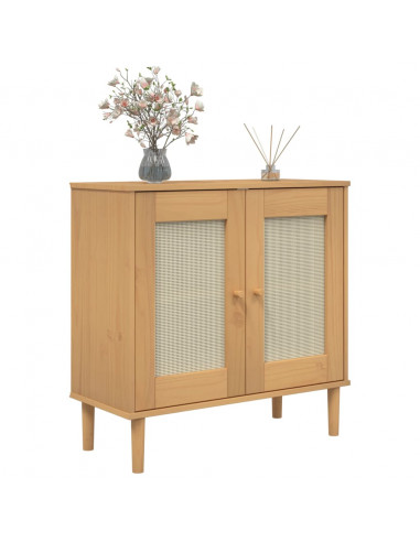 Credenza SENJA Aspetto Rattan Marrone 80x35x80 cm Massello Pino