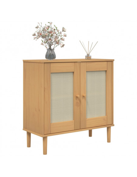 Credenza SENJA Aspetto Rattan Marrone 80x35x80 cm Massello Pino