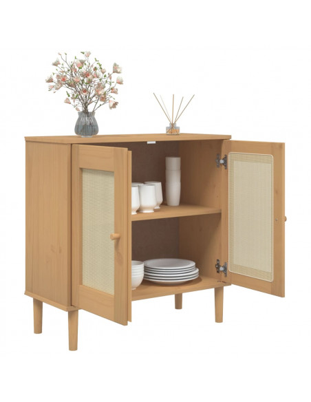 Credenza SENJA Aspetto Rattan Marrone 80x35x80 cm Massello Pino