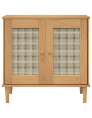 Credenza SENJA Aspetto Rattan Marrone 80x35x80 cm Massello Pino