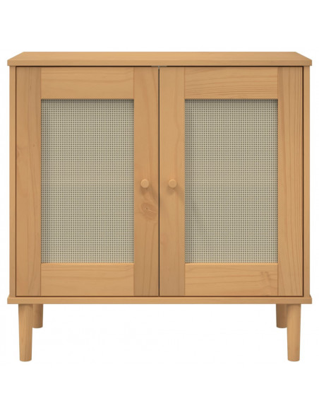 Credenza SENJA Aspetto Rattan Marrone 80x35x80 cm Massello Pino