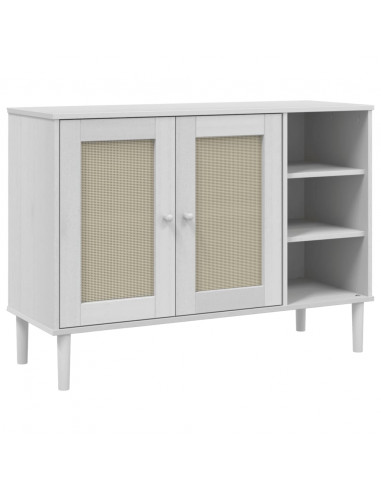 Credenza SENJA Aspetto Rattan Bianco 112x40x80 cm Massello Pino