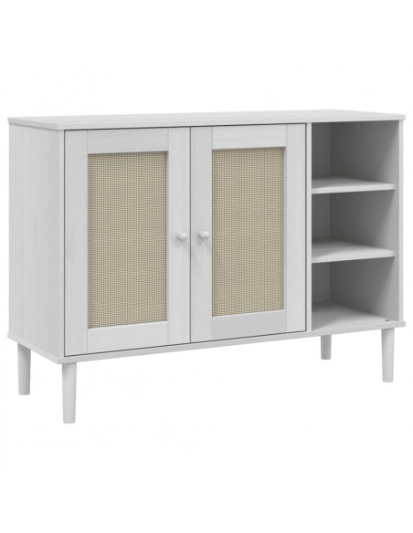 Credenza SENJA Aspetto Rattan Bianco 112x40x80 cm Massello Pino