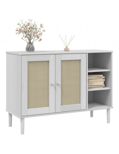Credenza SENJA Aspetto Rattan Bianco 112x40x80 cm Massello Pino