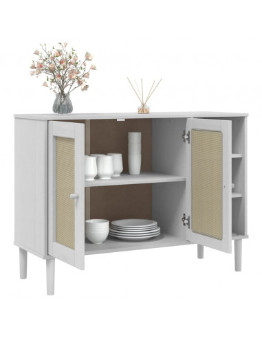 Credenza SENJA Aspetto Rattan Bianco 112x40x80 cm Massello Pino