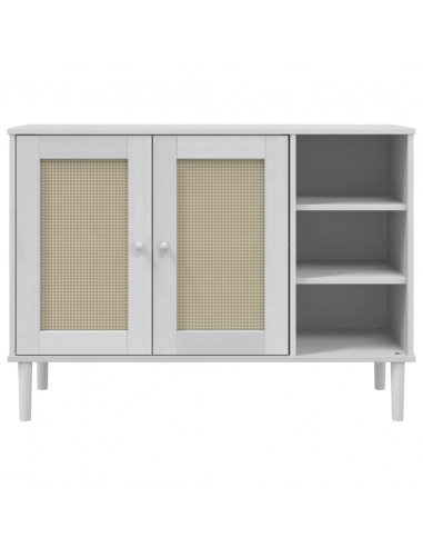Credenza SENJA Aspetto Rattan Bianco 112x40x80 cm Massello Pino