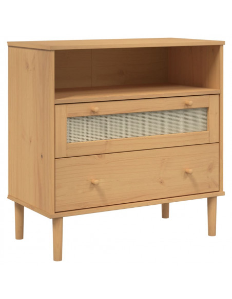 Credenza SENJA Aspetto Rattan Marrone 80x40x80 cm Massello Pino