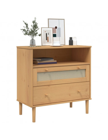 Credenza SENJA Aspetto Rattan Marrone 80x40x80 cm Massello Pino