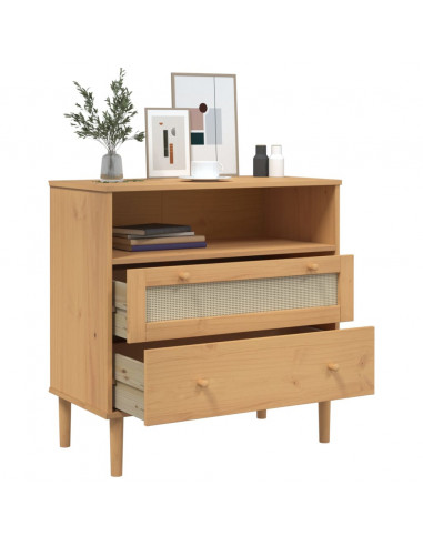 Credenza SENJA Aspetto Rattan Marrone 80x40x80 cm Massello Pino