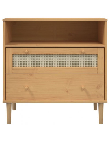 Credenza SENJA Aspetto Rattan Marrone 80x40x80 cm Massello Pino