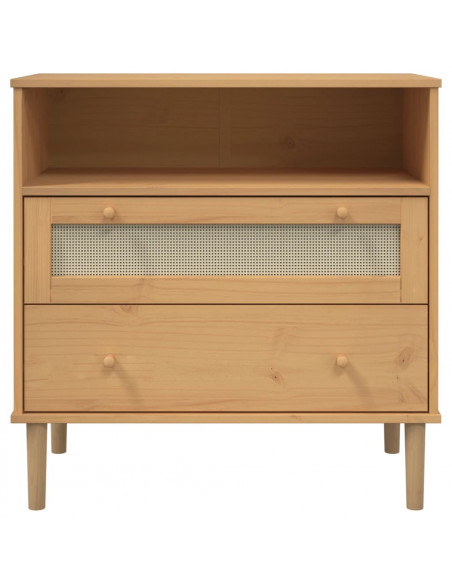 Credenza SENJA Aspetto Rattan Marrone 80x40x80 cm Massello Pino