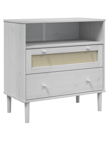 Credenza SENJA Aspetto Rattan Bianco 80x40x80 cm Massello Pino