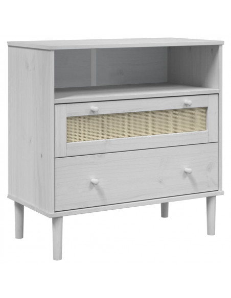 Credenza SENJA Aspetto Rattan Bianco 80x40x80 cm Massello Pino