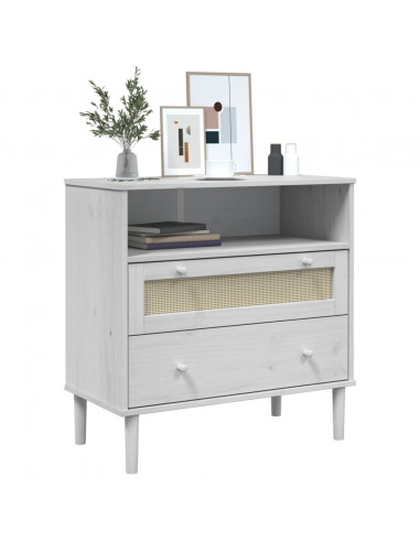 Credenza SENJA Aspetto Rattan Bianco 80x40x80 cm Massello Pino