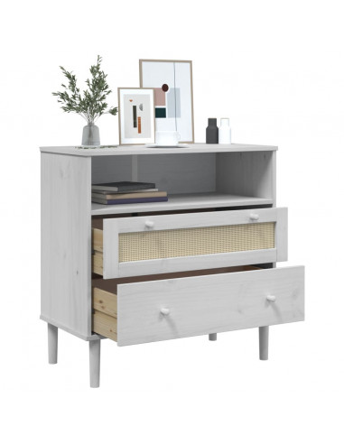 Credenza SENJA Aspetto Rattan Bianco 80x40x80 cm Massello Pino