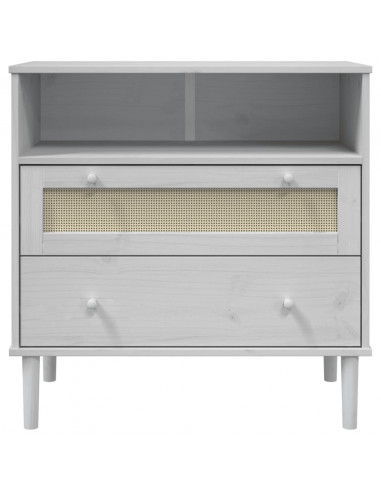 Credenza SENJA Aspetto Rattan Bianco 80x40x80 cm Massello Pino