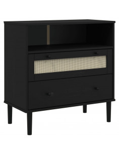 Credenza SENJA Aspetto Rattan Nero 80x40x80 cm Massello Pino 2