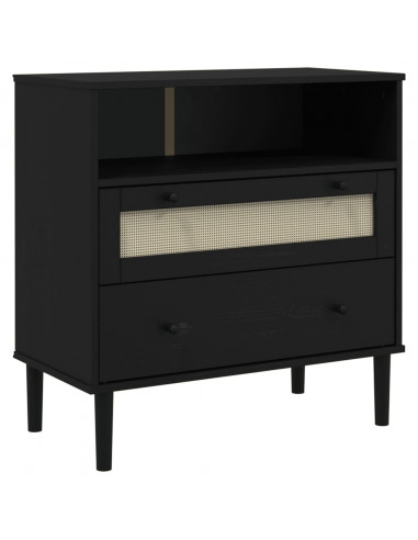 Credenza SENJA Aspetto Rattan Nero 80x40x80 cm Massello Pino