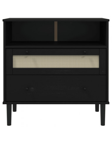 Credenza SENJA Aspetto Rattan Nero 80x40x80 cm Massello Pino