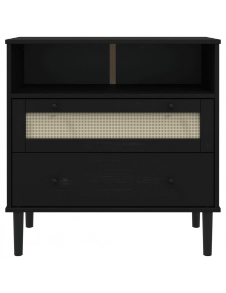 Credenza SENJA Aspetto Rattan Nero 80x40x80 cm Massello Pino
