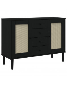 Credenza SENJA Aspetto Rattan Nero 112x40x80 cm Massello Pino 2