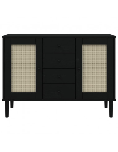 Credenza SENJA Aspetto Rattan Nero 112x40x80 cm Massello Pino