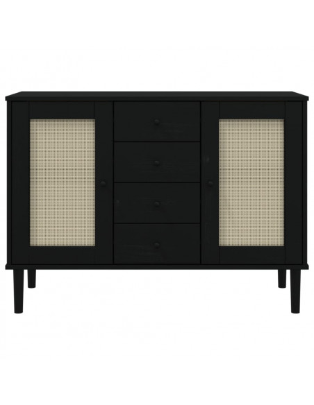 Credenza SENJA Aspetto Rattan Nero 112x40x80 cm Massello Pino