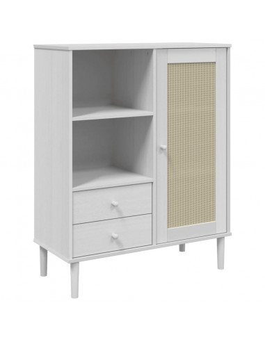 Credenza SENJA Aspetto Rattan Bianco 90x40x112cm Massello Pino