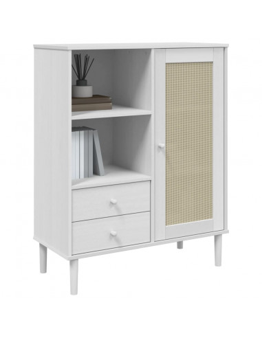 Credenza SENJA Aspetto Rattan Bianco 90x40x112cm Massello Pino