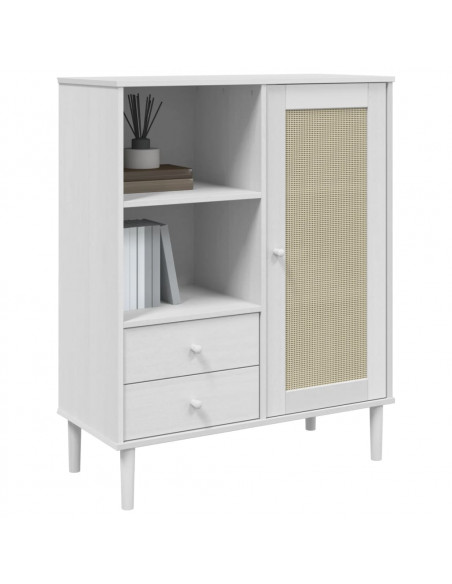 Credenza SENJA Aspetto Rattan Bianco 90x40x112cm Massello Pino
